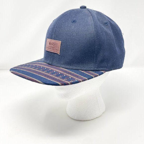 Vans "Allover It" Snapback Hat Navy Maroon Tan 6-Panel Cap Vegan Leather Patch - Picture 1 of 8